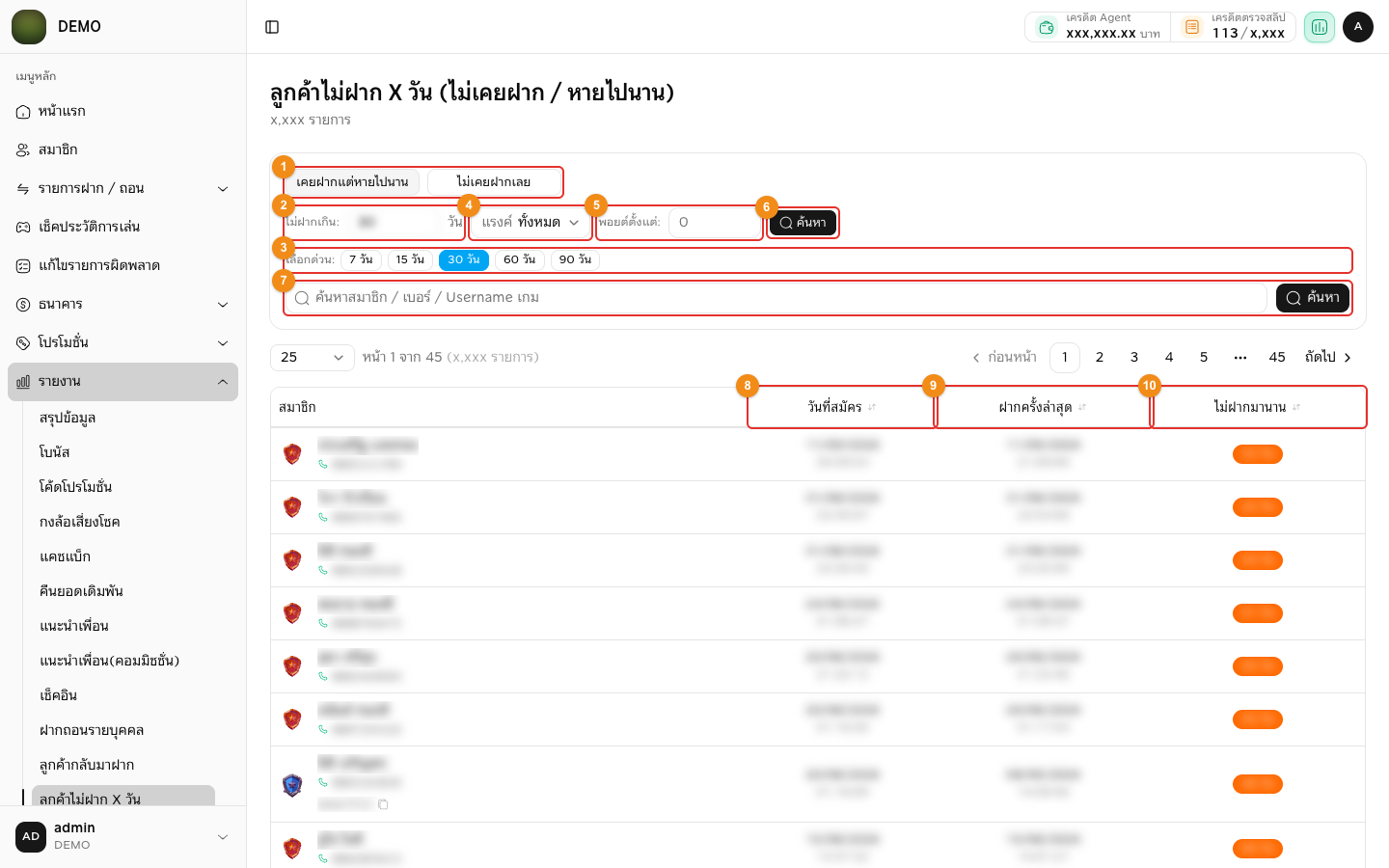 โหมดเคยฝากแต่หายไปนาน