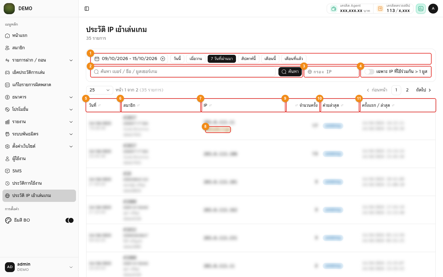 หน้าประวัติ IP เข้าเล่นเกม
